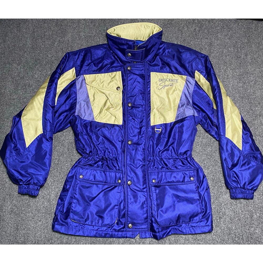 Vintage Descente Sport Blue and Gold Color Block Ski Snowboard Jacket- Men’s XL